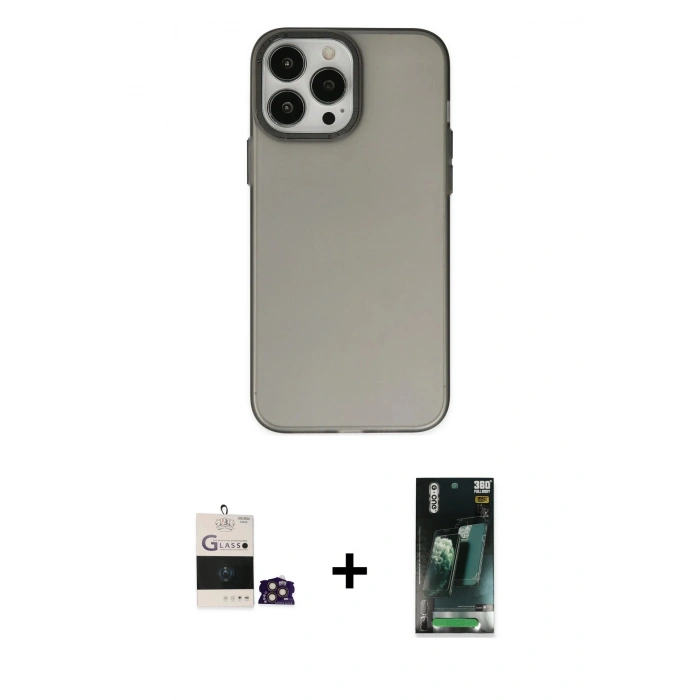 MARSİLYAN™- iPhone 14 Pro Max Kılıf Ahenk Çizgi Prime - Siyah 360 Mat Full Body Arka Koruyucu + Bilvis Titan Kamera Lens - GD