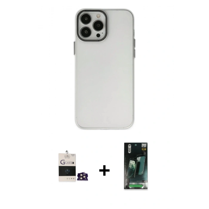 MARSİLYAN™- iPhone 14 Pro Max Kılıf Ahenk Çizgi Prime - Siyah 360 Mat Full Body Arka Koruyucu + Bilvis Titan Kamera Lens - GD