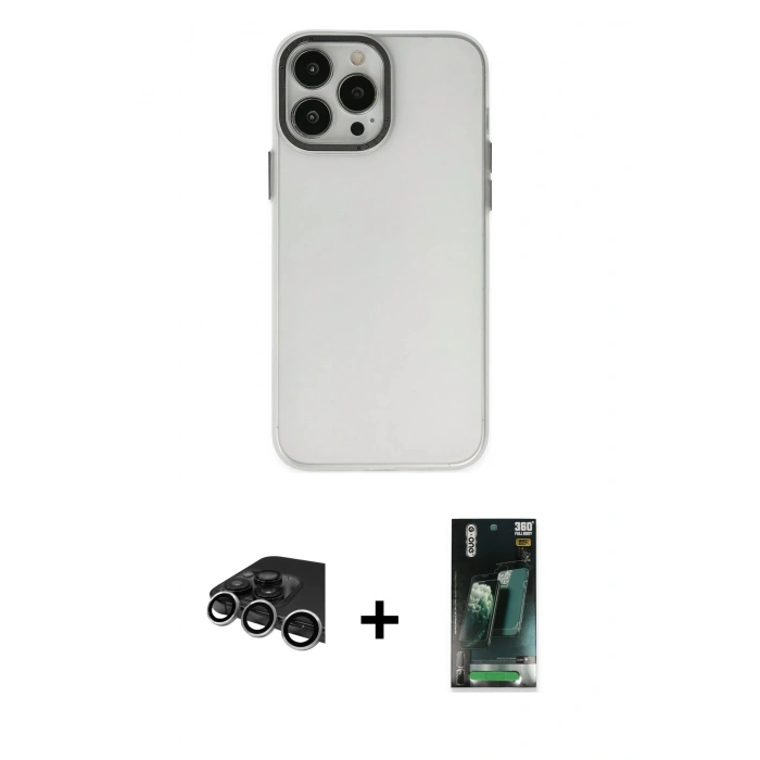 MARSİLYAN™- iPhone 14 Pro Max Kılıf Ahenk Çizgi Prime - Siyah 360 Mat Full Body Arka Koruyucu + Raze Metal Kamera Lens - GS
