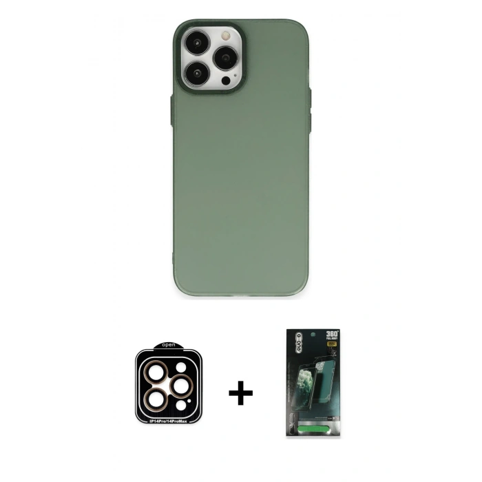 MARSİLYAN™- iPhone 14 Pro Max Kılıf Ahenk Çizgi Prime - Siyah 360 Mat Full Body Arka Koruyucu + PVD Metal Kamera Lens - TU