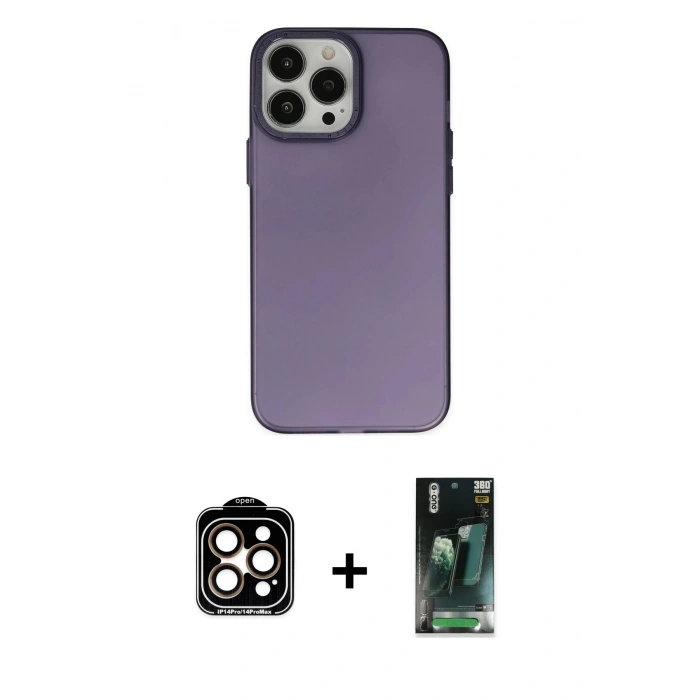 MARSİLYAN™- iPhone 14 Pro Max Kılıf Ahenk Çizgi Prime - Siyah 360 Mat Full Body Arka Koruyucu + PVD Metal Kamera Lens - TU