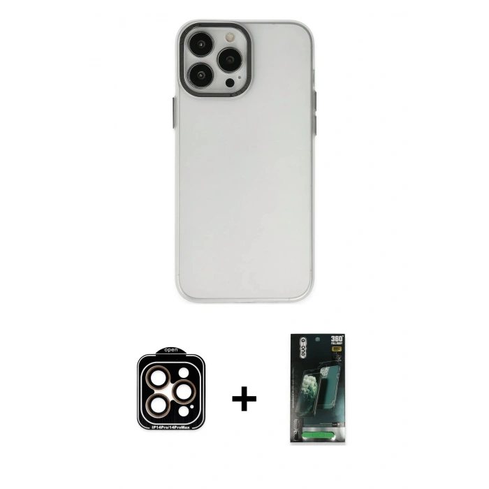 MARSİLYAN™- iPhone 14 Pro Max Kılıf Ahenk Çizgi Prime - Siyah 360 Mat Full Body Arka Koruyucu + PVD Metal Kamera Lens - TU