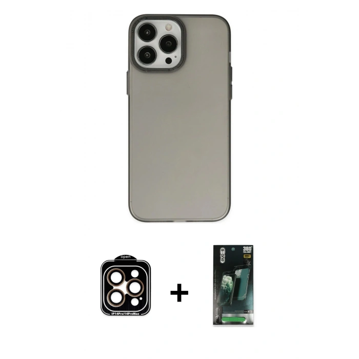 MARSİLYAN™- iPhone 14 Pro Max Kılıf Ahenk Çizgi Prime - Siyah 360 Mat Full Body Arka Koruyucu + PVD Metal Kamera Lens - TU
