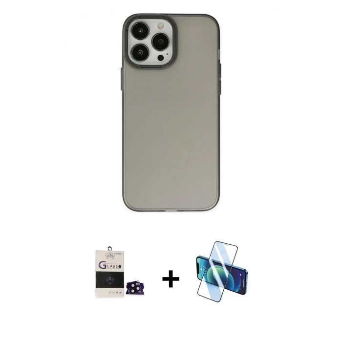 MARSİLYAN™- iPhone 14 Pro Max Kılıf Ahenk Çizgi Prime - Siyah 3D Antistatik Cam Ekran Koruyucu + Bilvis Titan Kamera Lens - SH