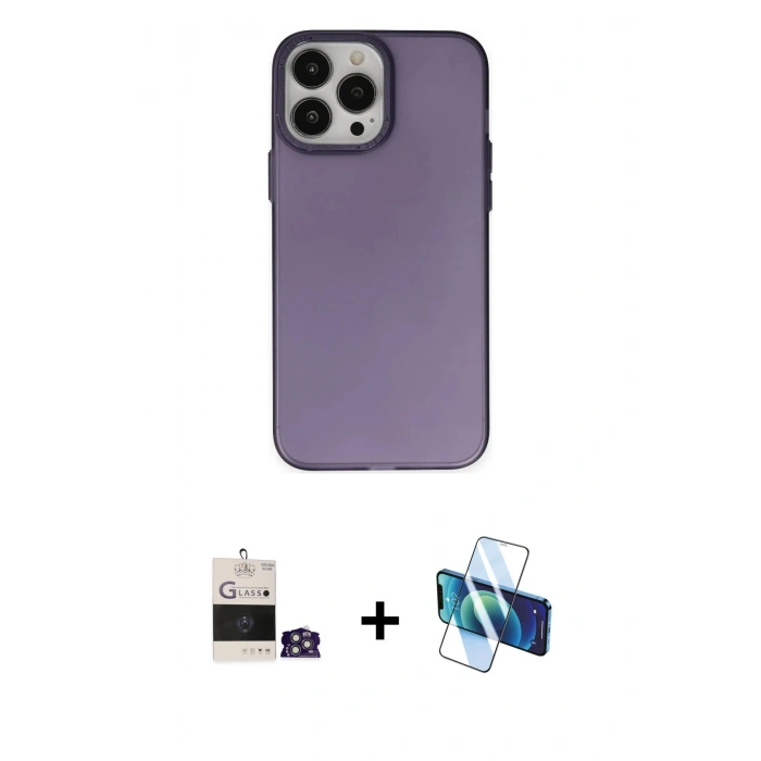 MARSİLYAN™- iPhone 14 Pro Max Kılıf Ahenk Çizgi Prime - Siyah 3D Antistatik Cam Ekran Koruyucu + Gümüş Bilvis Titan Kamera Lens