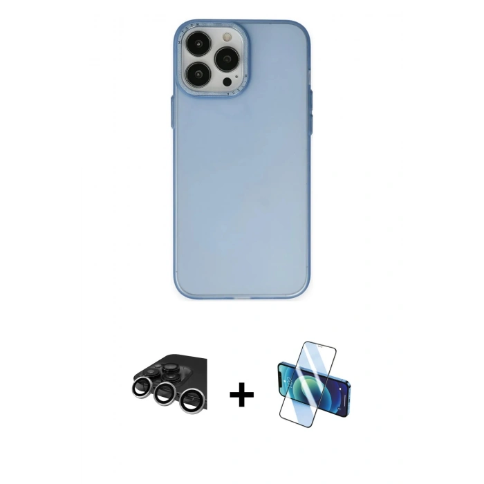 MARSİLYAN™- iPhone 14 Pro Max Kılıf Ahenk Çizgi Prime - Siyah 3D Antistatik Cam Ekran Koruyucu + Gümüş Raze Metal Kamera Lens