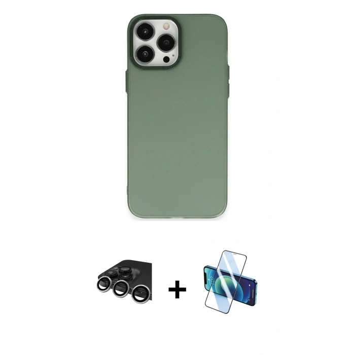 MARSİLYAN™- iPhone 14 Pro Max Kılıf Ahenk Çizgi Prime - Siyah 3D Antistatik Cam Ekran Koruyucu + Raze Metal Kamera Lens - GS