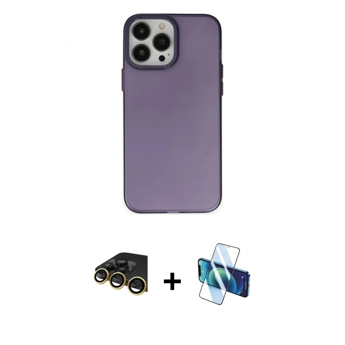 MARSİLYAN™- iPhone 14 Pro Max Kılıf Ahenk Çizgi Prime - Siyah 3D Antistatik Cam Ekran Koruyucu + Raze Metal Kamera Lens - GD