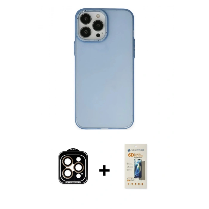 MARSİLYAN™- iPhone 14 Pro Max Kılıf Ahenk Çizgi Prime - Siyah 6D Mat Seramik Hayalet Nano Ekran Koruyucu + PVD Metal Kamera Lens - TU