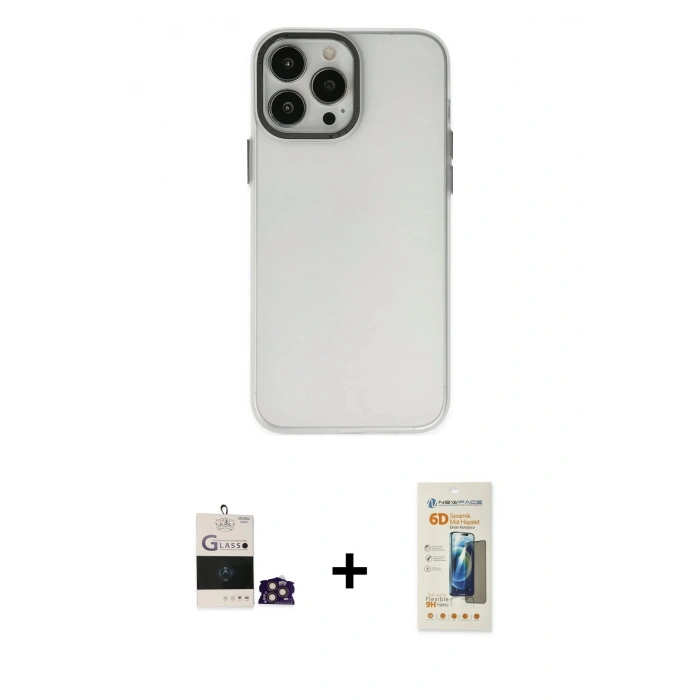 MARSİLYAN™- iPhone 14 Pro Max Kılıf Ahenk Çizgi Prime - Siyah 6D Mat Seramik Hayalet Nano Ekran Koruyucu + Bilvis Titan Kamera Lens - GD