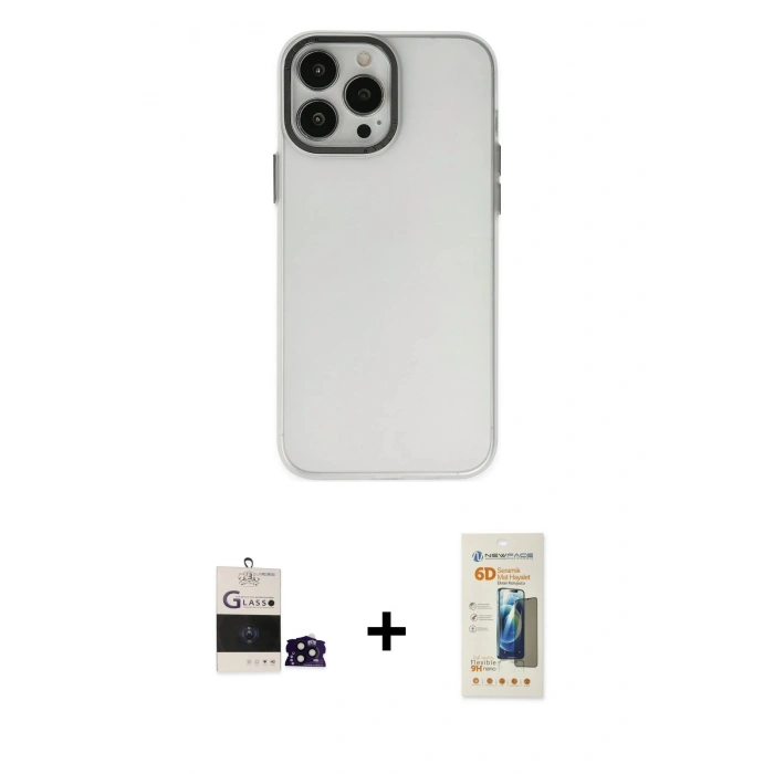 MARSİLYAN™- iPhone 14 Pro Max Kılıf Ahenk Çizgi Prime - Siyah 6D Mat Seramik Hayalet Nano Ekran Koruyucu + Siyah Bilvis Titan Kamera Lens