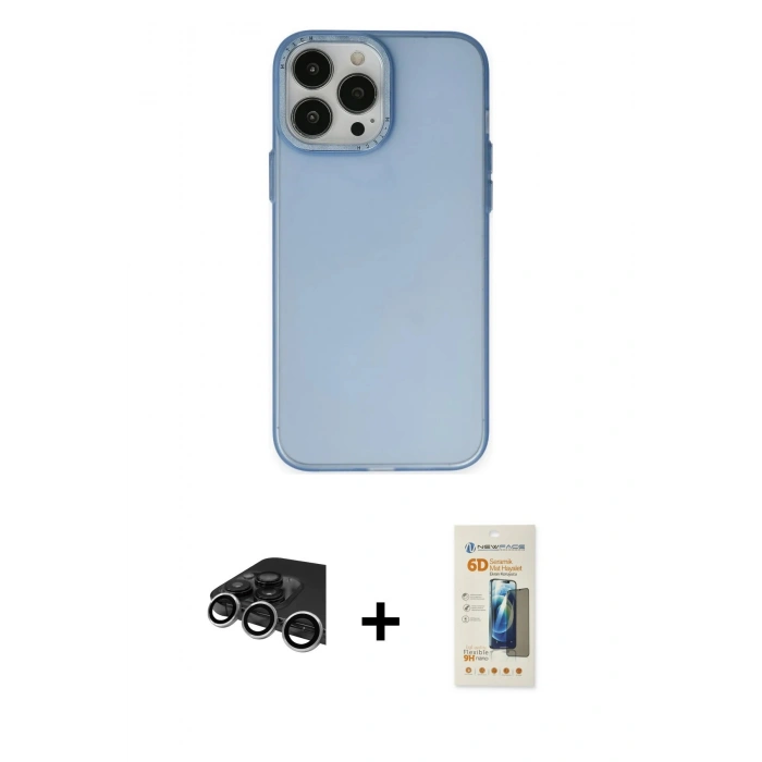 MARSİLYAN™- iPhone 14 Pro Max Kılıf Ahenk Çizgi Prime - Siyah 6D Mat Seramik Hayalet Nano Ekran Koruyucu + Raze Metal Kamera Lens - GS