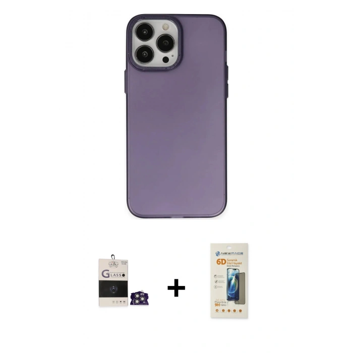 MARSİLYAN™- iPhone 14 Pro Max Kılıf Ahenk Çizgi Prime - Siyah 6D Mat Seramik Hayalet Nano Ekran Koruyucu + Bilvis Titan Kamera Lens - GS