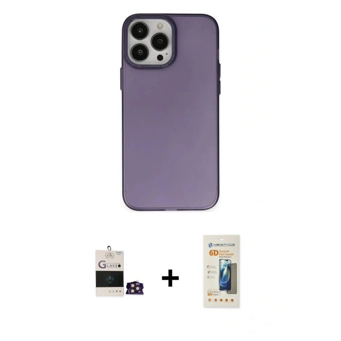 MARSİLYAN™- iPhone 14 Pro Max Kılıf Ahenk Çizgi Prime - Siyah 6D Mat Seramik Hayalet Nano Ekran Koruyucu + Bilvis Titan Kamera Lens - GD
