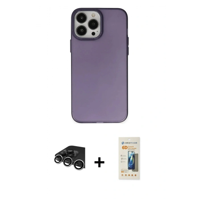 MARSİLYAN™- iPhone 14 Pro Max Kılıf Ahenk Çizgi Prime - Siyah 6D Mat Seramik Hayalet Nano Ekran Koruyucu + Raze Metal Kamera Lens - GS
