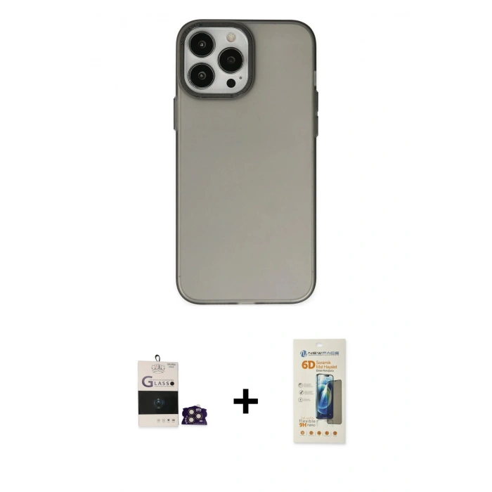 MARSİLYAN™- iPhone 14 Pro Max Kılıf Ahenk Çizgi Prime - Siyah 6D Mat Seramik Hayalet Nano Ekran Koruyucu + Bilvis Titan Kamera Lens - GD