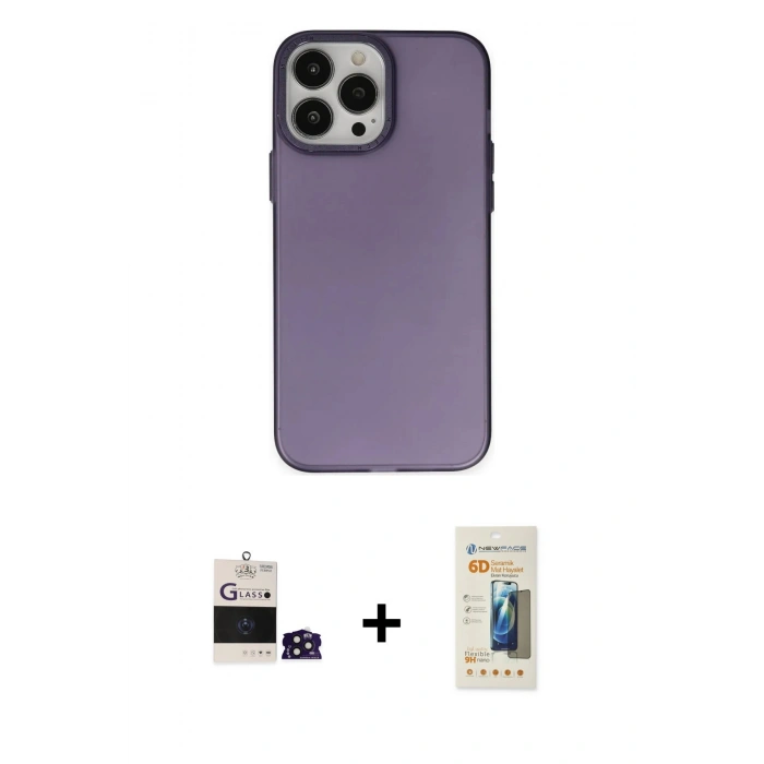 MARSİLYAN™- iPhone 14 Pro Max Kılıf Ahenk Çizgi Prime - Siyah 6D Mat Seramik Hayalet Nano Ekran Koruyucu + Bilvis Titan Kamera Lens - DNMR