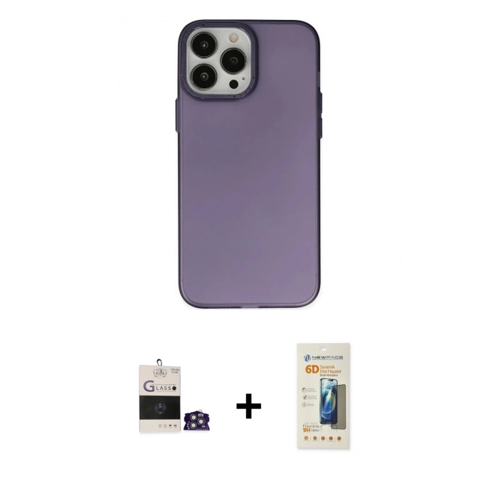 MARSİLYAN™- iPhone 14 Pro Max Kılıf Ahenk Çizgi Prime - Siyah 6D Mat Seramik Hayalet Nano Ekran Koruyucu + Bilvis Titan Kamera Lens - GS