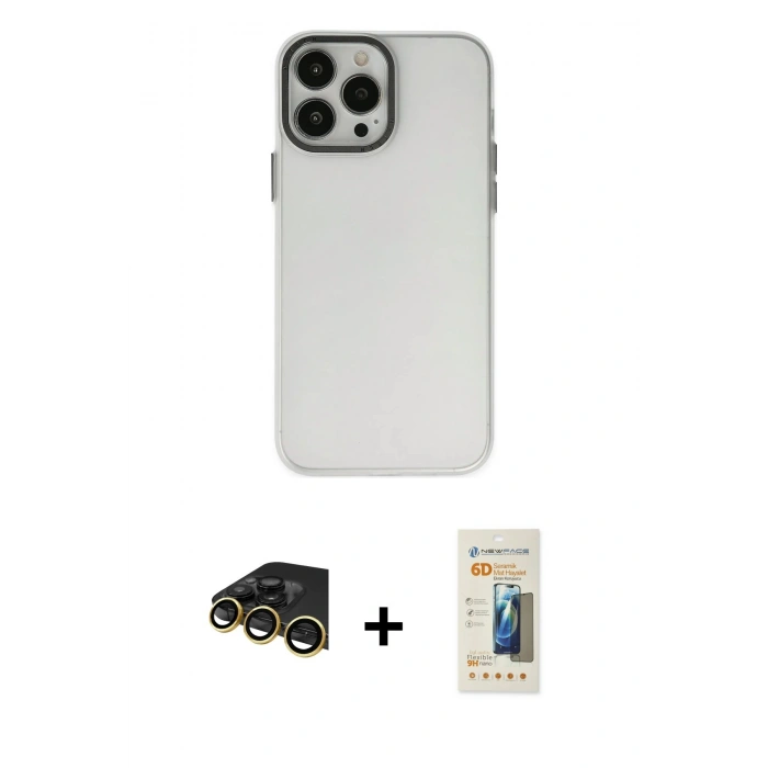 MARSİLYAN™- iPhone 14 Pro Max Kılıf Ahenk Çizgi Prime - Siyah 6D Mat Seramik Hayalet Nano Ekran Koruyucu + Raze Metal Kamera Lens - GD
