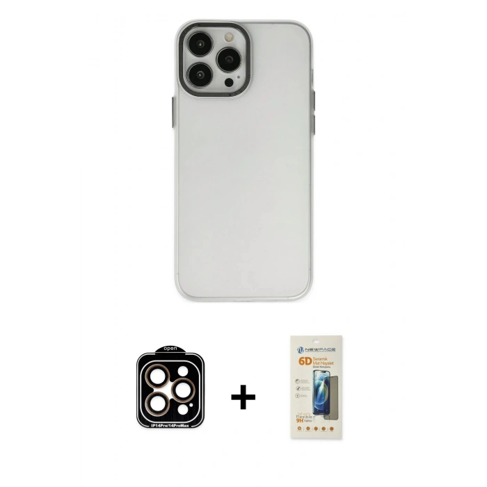 MARSİLYAN™- iPhone 14 Pro Max Kılıf Ahenk Çizgi Prime - Siyah 6D Mat Seramik Hayalet Nano Ekran Koruyucu + PVD Metal Kamera Lens - TU