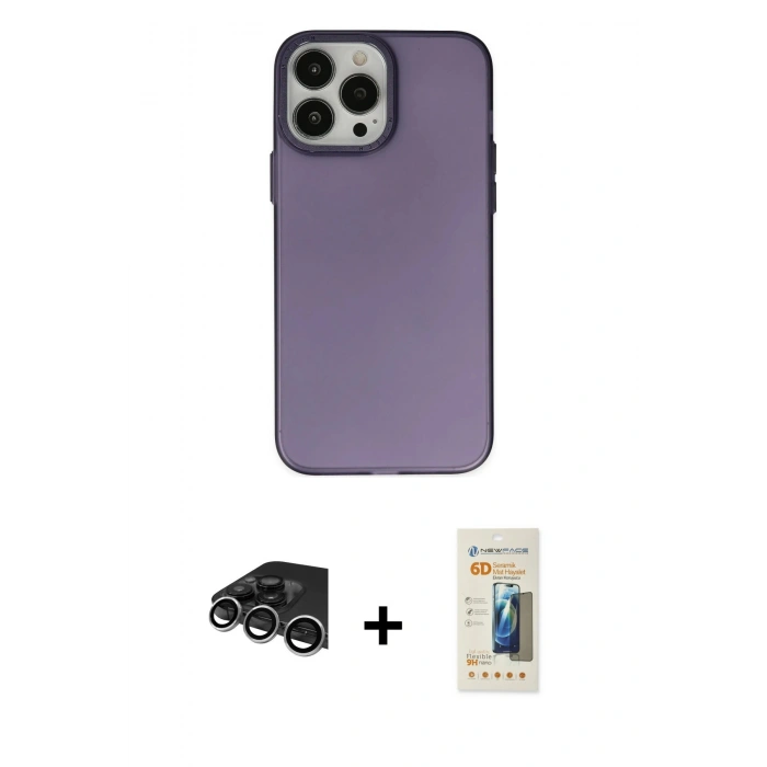 MARSİLYAN™- iPhone 14 Pro Max Kılıf Ahenk Çizgi Prime - Siyah 6D Mat Seramik Hayalet Nano Ekran Koruyucu + Raze Metal Kamera Lens - GS