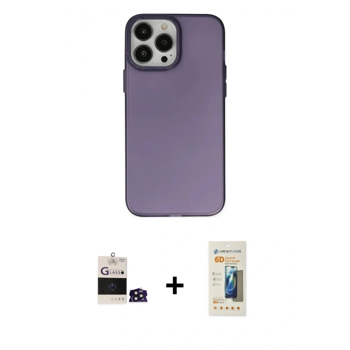 MARSİLYAN™- iPhone 14 Pro Max Kılıf Ahenk Çizgi Prime - Siyah 6D Mat Seramik Hayalet Nano Ekran Koruyucu + Bilvis Titan Kamera Lens - DNMR