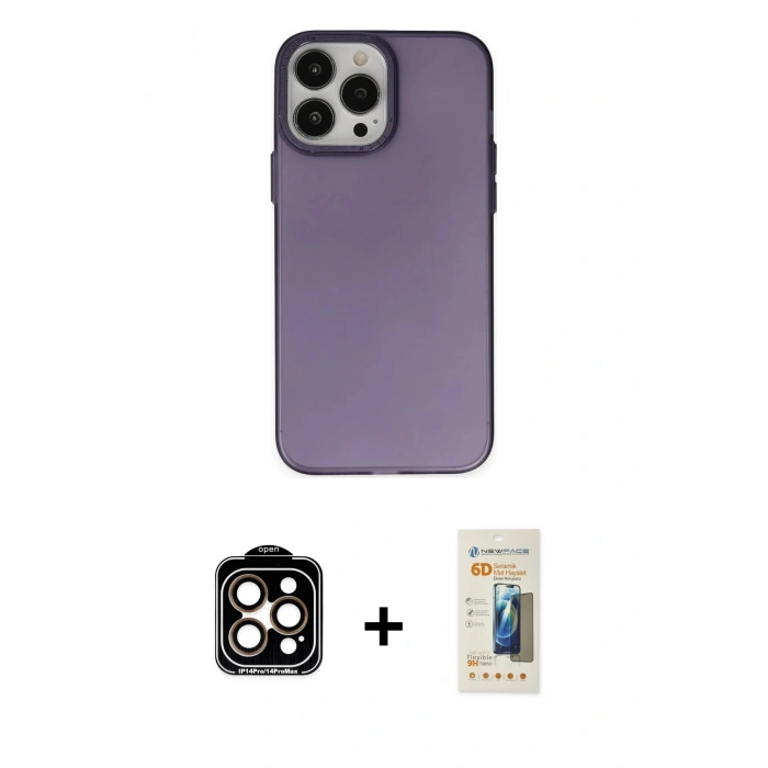 MARSİLYAN™- iPhone 14 Pro Max Kılıf Ahenk Çizgi Prime - Siyah 6D Mat Seramik Hayalet Nano Ekran Koruyucu + PVD Metal Kamera Lens - TU
