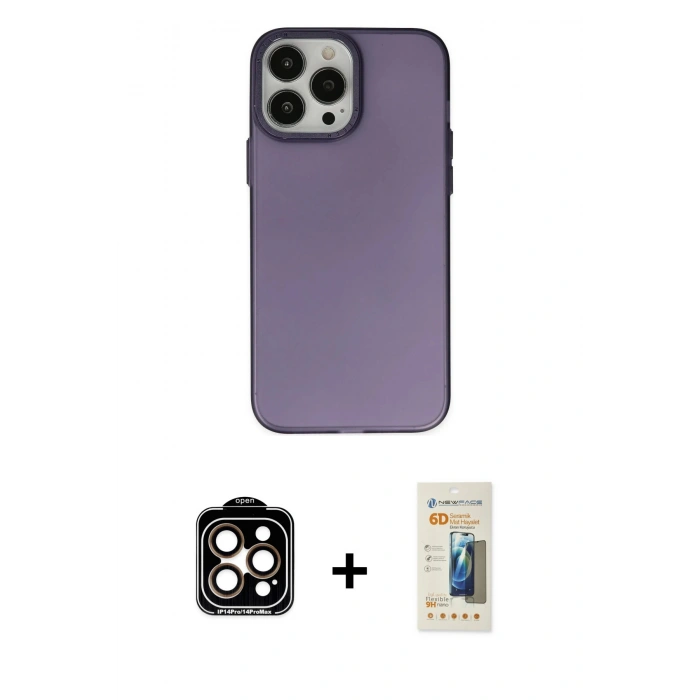 MARSİLYAN™- iPhone 14 Pro Max Kılıf Ahenk Çizgi Prime - Siyah 6D Mat Seramik Hayalet Nano Ekran Koruyucu + PVD Metal Kamera Lens - TU