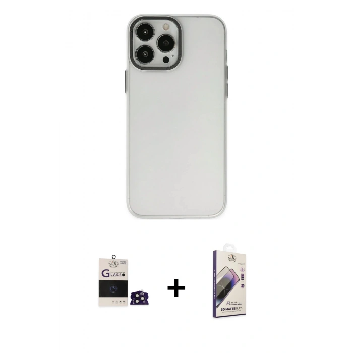 MARSİLYAN™- iPhone 14 Pro Max Kılıf Ahenk Çizgi Prime - Siyah Bilvis 3D Mat Cam Ekran Koruyucu + Bilvis Titan Kamera Lens - DNMR