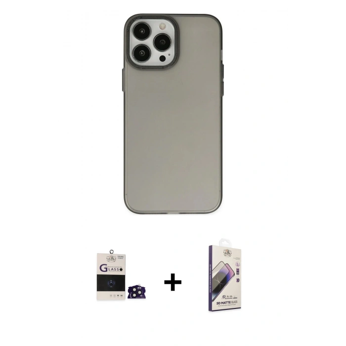 MARSİLYAN™- iPhone 14 Pro Max Kılıf Ahenk Çizgi Prime - Siyah Bilvis 3D Mat Cam Ekran Koruyucu + Bilvis Titan Kamera Lens - DNMR