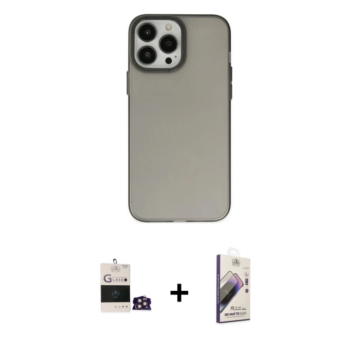 MARSİLYAN™- iPhone 14 Pro Max Kılıf Ahenk Çizgi Prime - Siyah Bilvis 3D Mat Cam Ekran Koruyucu + Bilvis Titan Kamera Lens - GD