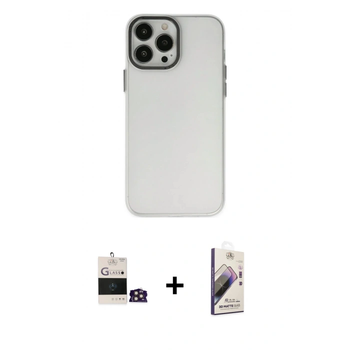 MARSİLYAN™- iPhone 14 Pro Max Kılıf Ahenk Çizgi Prime - Siyah Bilvis 3D Mat Cam Ekran Koruyucu + Bilvis Titan Kamera Lens - GD