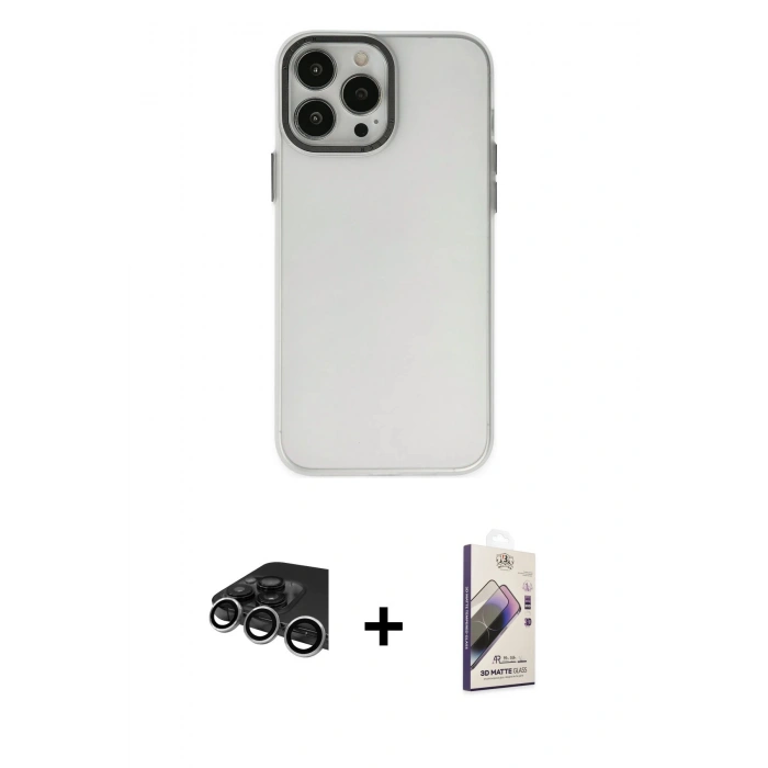 MARSİLYAN™- iPhone 14 Pro Max Kılıf Ahenk Çizgi Prime - Siyah Bilvis 3D Mat Cam Ekran Koruyucu + Raze Metal Kamera Lens - GS