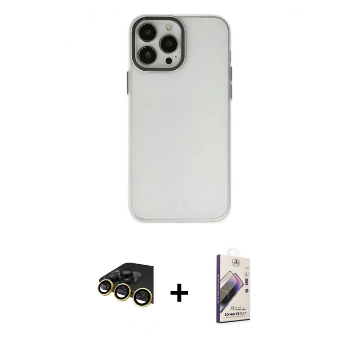 MARSİLYAN™- iPhone 14 Pro Max Kılıf Ahenk Çizgi Prime - Siyah Bilvis 3D Mat Cam Ekran Koruyucu + Raze Metal Kamera Lens - GD