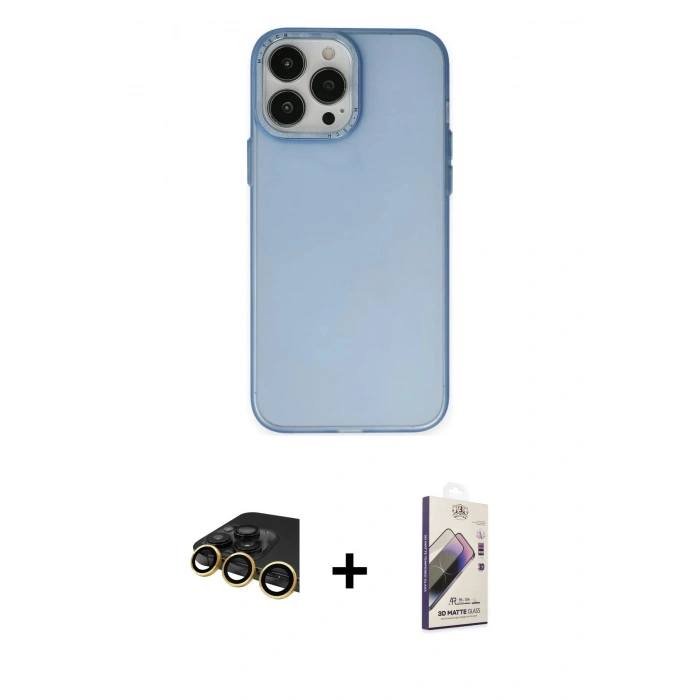 MARSİLYAN™- iPhone 14 Pro Max Kılıf Ahenk Çizgi Prime - Siyah Bilvis 3D Mat Cam Ekran Koruyucu + Raze Metal Kamera Lens - GD