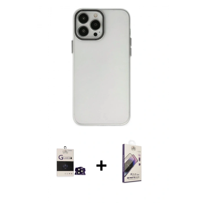 MARSİLYAN™- iPhone 14 Pro Max Kılıf Ahenk Çizgi Prime - Siyah Bilvis 3D Mat Cam Ekran Koruyucu + Bilvis Titan Kamera Lens - SH