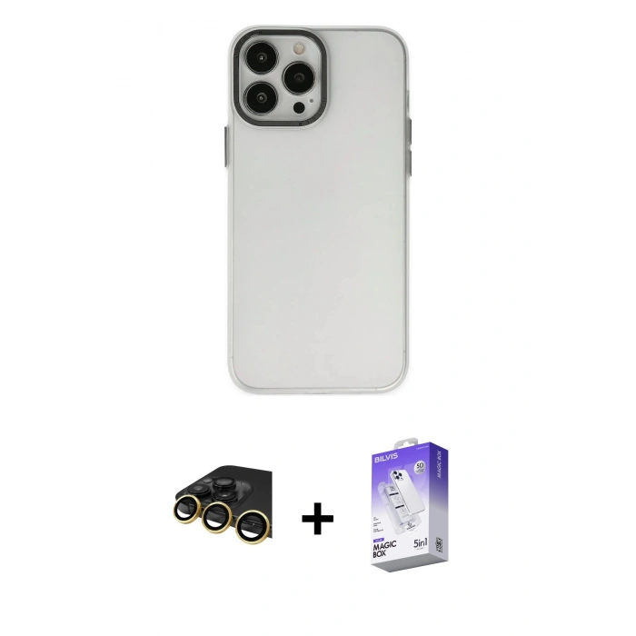 MARSİLYAN™- iPhone 14 Pro Max Kılıf Ahenk Çizgi Prime - Siyah Bilvis 5in1 3D Magic Cam Ekran Koruyucu + Raze Metal Kamera Lens - GD