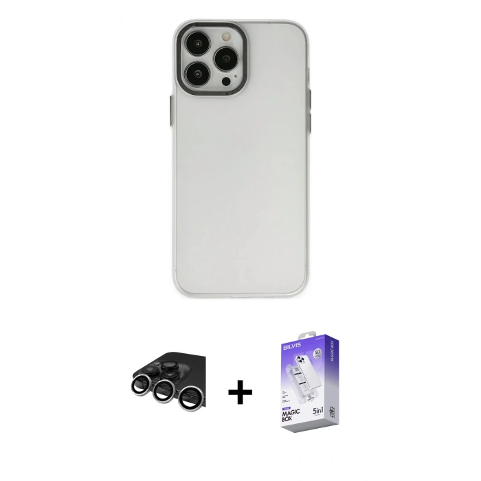 MARSİLYAN™- iPhone 14 Pro Max Kılıf Ahenk Çizgi Prime - Siyah Bilvis 5in1 3D Magic Cam Ekran Koruyucu + Raze Metal Kamera Lens - GS