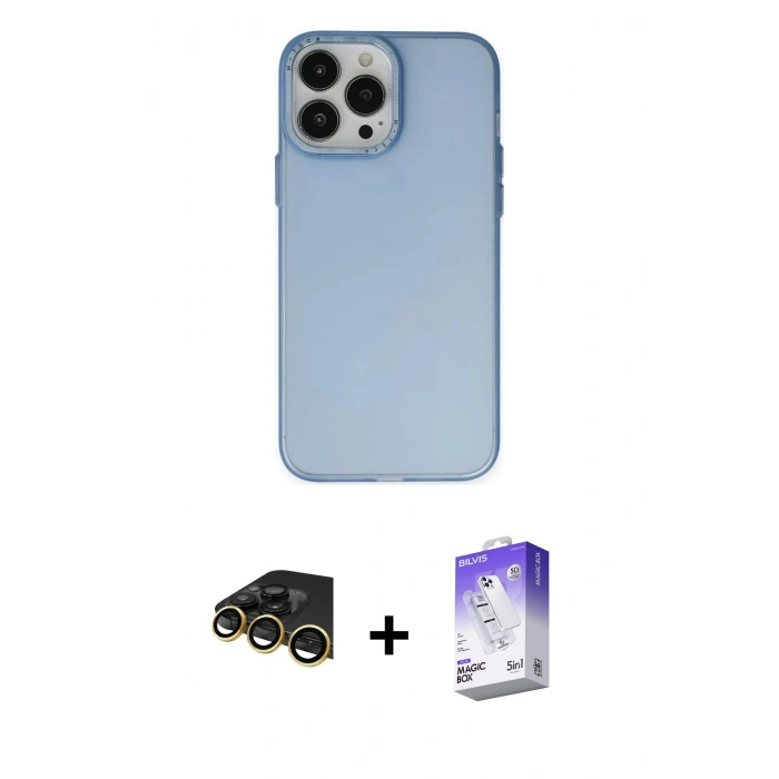 MARSİLYAN™- iPhone 14 Pro Max Kılıf Ahenk Çizgi Prime - Siyah Bilvis 5in1 3D Magic Cam Ekran Koruyucu + Raze Metal Kamera Lens - GD