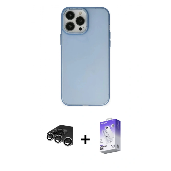 MARSİLYAN™- iPhone 14 Pro Max Kılıf Ahenk Çizgi Prime - Siyah Bilvis 5in1 3D Magic Cam Ekran Koruyucu + Raze Metal Kamera Lens - GS