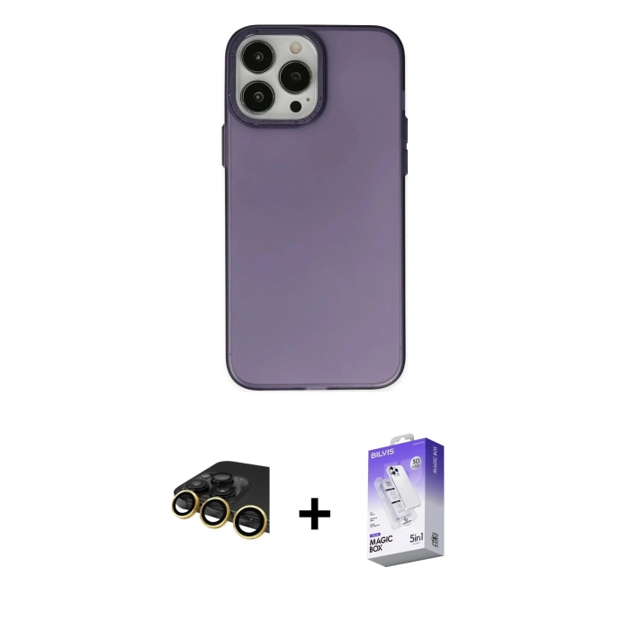 MARSİLYAN™- iPhone 14 Pro Max Kılıf Ahenk Çizgi Prime - Siyah Bilvis 5in1 3D Magic Cam Ekran Koruyucu + Raze Metal Kamera Lens - GD