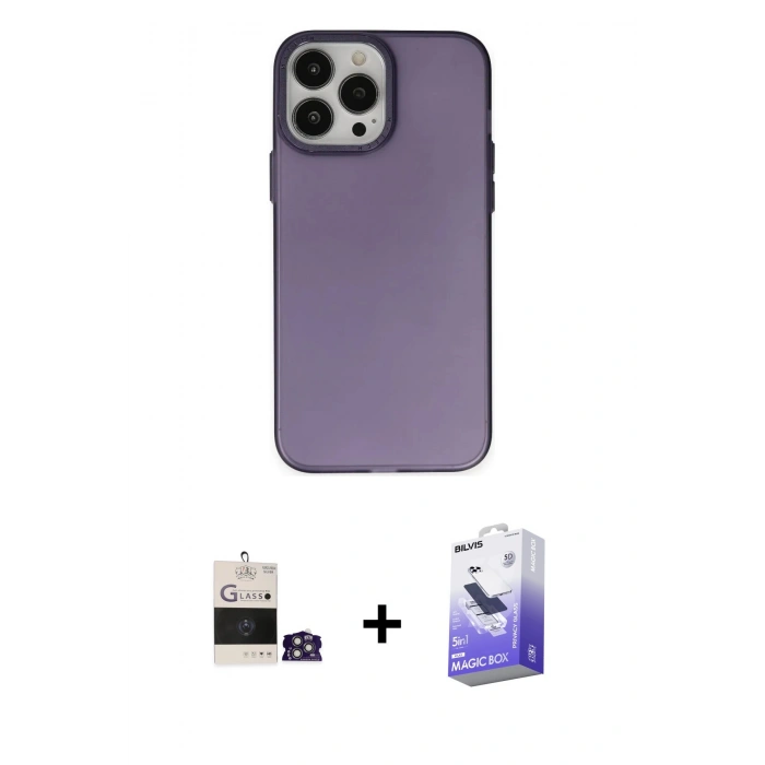 MARSİLYAN™- iPhone 14 Pro Max Kılıf Ahenk Çizgi Prime - Siyah Bilvis 5in1 5D Magic Hayalet Cam Ekran Koruyucu + Bilvis Titan Kamera Lens - GS