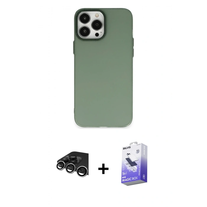 MARSİLYAN™- iPhone 14 Pro Max Kılıf Ahenk Çizgi Prime - Siyah Bilvis 5in1 5D Magic Hayalet Cam Ekran Koruyucu + Raze Metal Kamera Lens - GS