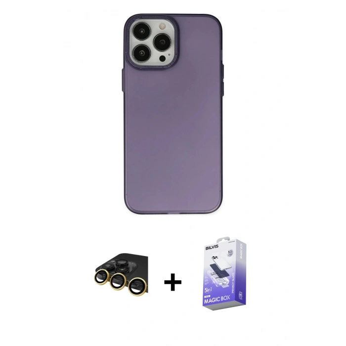 MARSİLYAN™- iPhone 14 Pro Max Kılıf Ahenk Çizgi Prime - Siyah Bilvis 5in1 5D Magic Hayalet Cam Ekran Koruyucu + Raze Metal Kamera Lens - GD