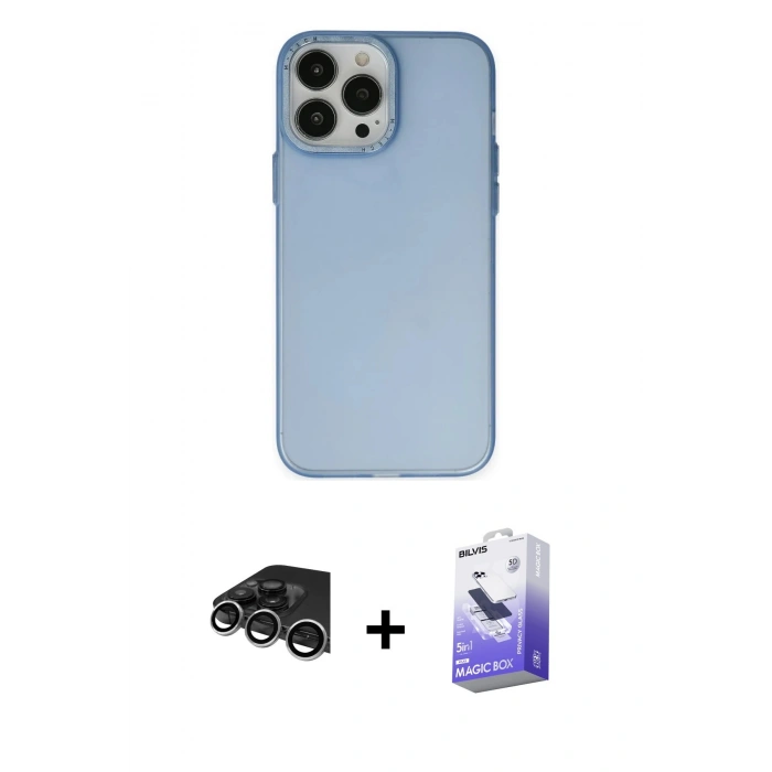 MARSİLYAN™- iPhone 14 Pro Max Kılıf Ahenk Çizgi Prime - Siyah Bilvis 5in1 5D Magic Hayalet Cam Ekran Koruyucu + Raze Metal Kamera Lens - GS