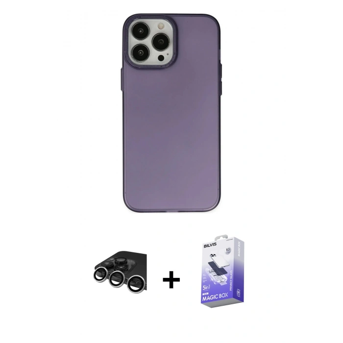 MARSİLYAN™- iPhone 14 Pro Max Kılıf Ahenk Çizgi Prime - Siyah Bilvis 5in1 5D Magic Hayalet Cam Ekran Koruyucu + Raze Metal Kamera Lens - GS