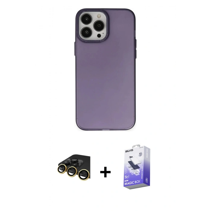 MARSİLYAN™- iPhone 14 Pro Max Kılıf Ahenk Çizgi Prime - Siyah Bilvis 5in1 5D Magic Hayalet Cam Ekran Koruyucu + Raze Metal Kamera Lens - GD