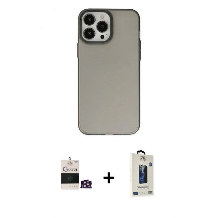 MARSİLYAN™- iPhone 14 Pro Max Kılıf Ahenk Çizgi Prime - Siyah Bilvis Hayalet Cam Ekran Koruyucu + Bilvis Titan Kamera Lens - GD