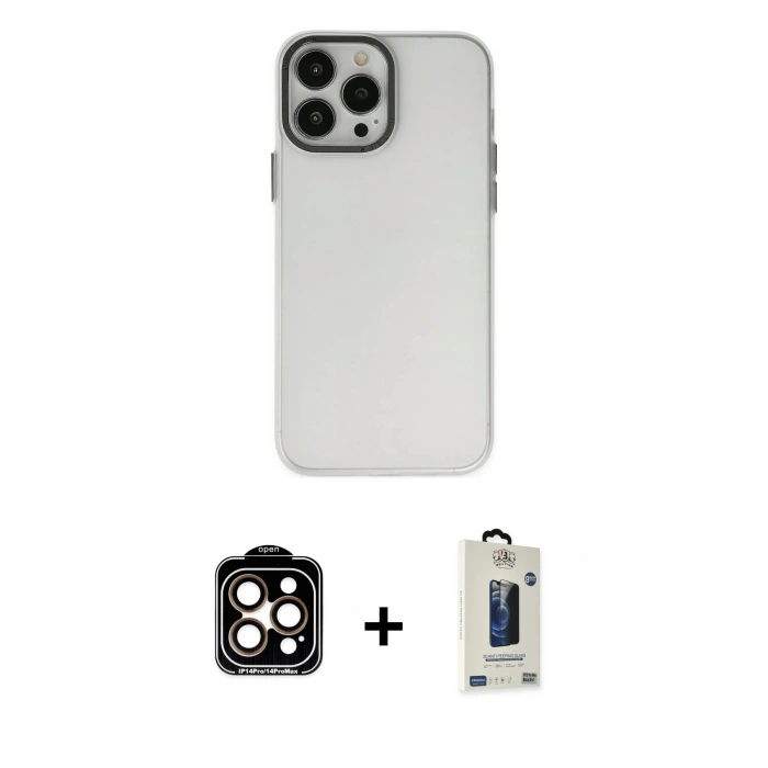 MARSİLYAN™- iPhone 14 Pro Max Kılıf Ahenk Çizgi Prime - Siyah Bilvis Hayalet Cam Ekran Koruyucu + PVD Metal Kamera Lens - TU