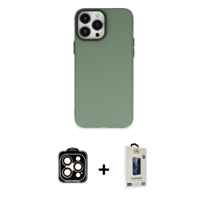 MARSİLYAN™- iPhone 14 Pro Max Kılıf Ahenk Çizgi Prime - Siyah Bilvis Hayalet Cam Ekran Koruyucu + PVD Metal Kamera Lens - TU